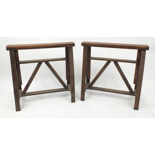 85 - Pair of adjustable wooden trestles