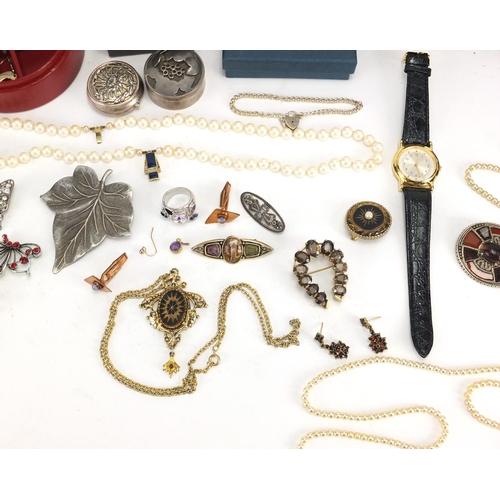 401 - Costume jewellery including necklaces, earrings and brooches, together with silver items