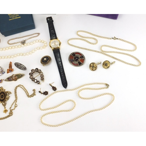 401 - Costume jewellery including necklaces, earrings and brooches, together with silver items