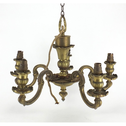 177 - Heavy Dutch style brass five branch chandelier, 45cm in diameter