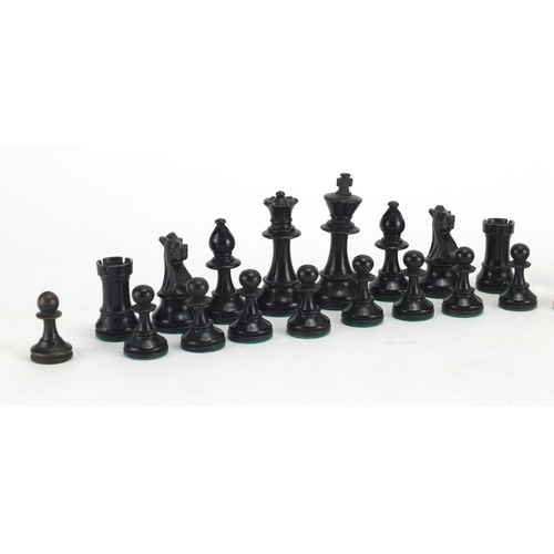 651 - Turned wooden chess set with weighted bases, the largest piece, 8cm high