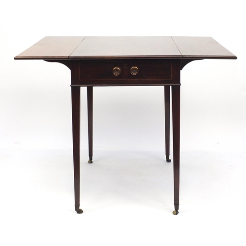 50 - Victorian mahogany Pembroke table fitted with a frieze drawer, raised on tapering legs, 73cm H x 100... 