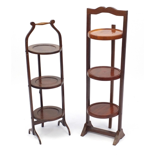 120 - Two three tier folding cake stands, the largest 97cm high