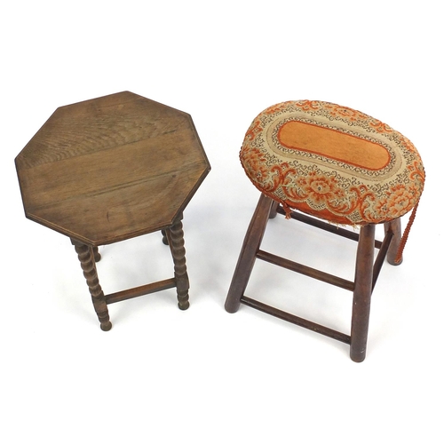 117 - Mahogany framed stool and a octagonal occasional table, the stool 50cm high