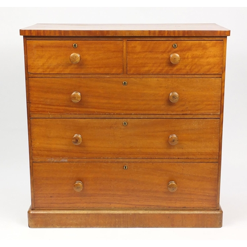 23 - Victorian satin walnut five drawer chest fitted with two short above three long graduated drawers, 1... 