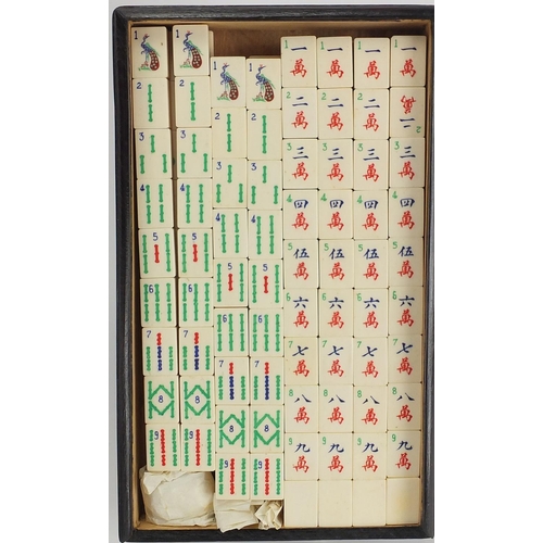 497 - Oriental Mahjong game with ebonised wood case