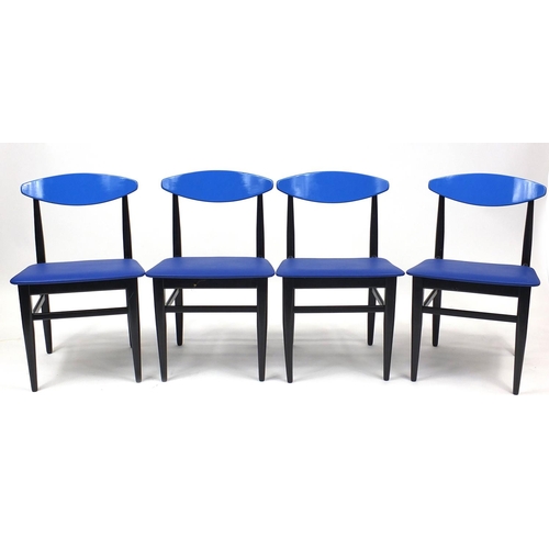 11 - Set of four retro black and blue dining chairs