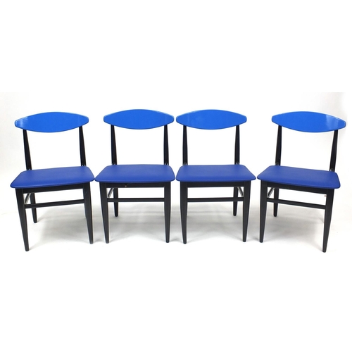 11 - Set of four retro black and blue dining chairs