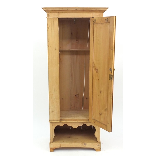 141 - Antique stripped pine single door wardrobe, with open space to the base, 188cm H x 78cm W x 47cm D