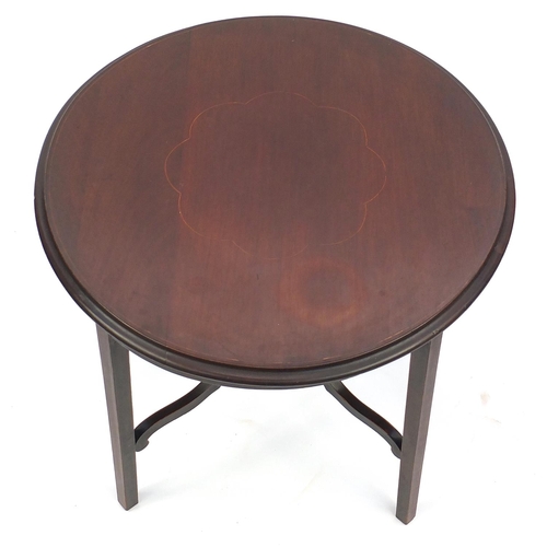 94 - Circular inlaid mahogany occasional table, 54cm high x 60cm in diameter