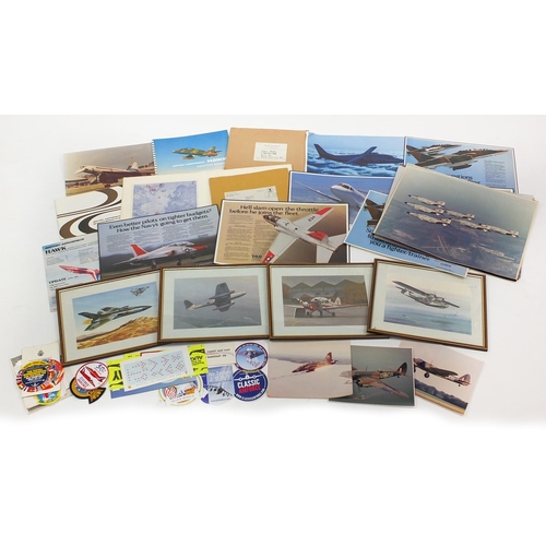 783 - Group of aviation ephemera including prints of Military planes, cloth badges and Nevada Air National... 