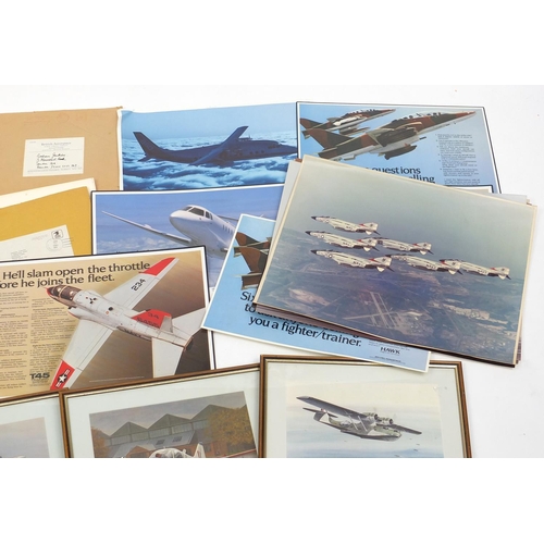 783 - Group of aviation ephemera including prints of Military planes, cloth badges and Nevada Air National... 