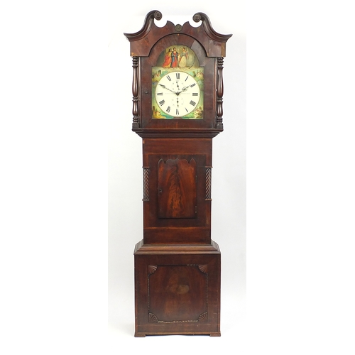 2007 - Victorian mahogany longcase clock, the dial hand painted with figures and inscribed Barraclough Thor... 