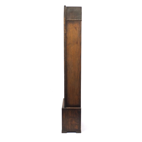 2050 - Art Deco oak cased Grandmother clock, the silvered dial with Arabic numerals, 188cm high