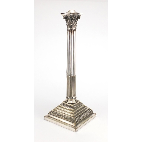 181 - Mappin Brothers Queens silver plate Corinthian column table lamp, 48cm high