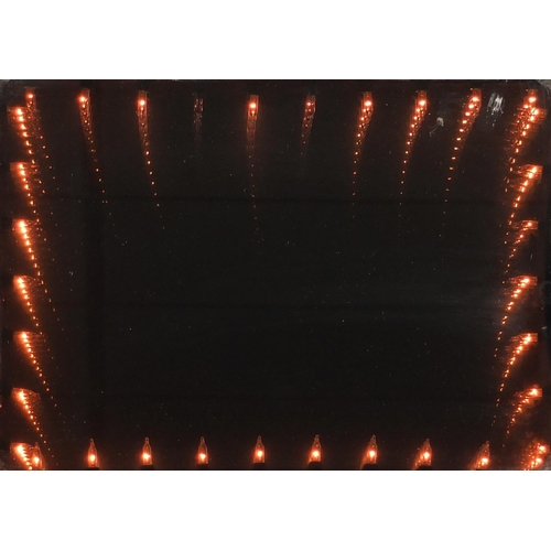 148 - Oak framed light up infinity mirror, overall 50cm x 40cm