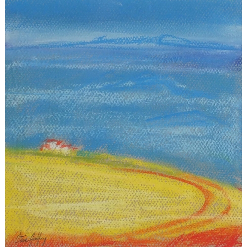 446 - Steve Godfrey - Spanish landscapes, set of five pastel on cards, all mounted and unframed, the large... 