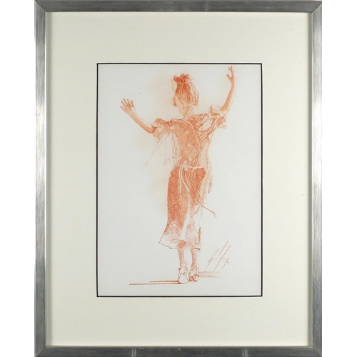 467 - Steve Godfrey - Abigail, both orange chalks , one mounted and framed, the largest 34cm x 24cm