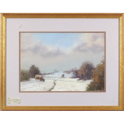 240 - Barbara Burwell - Snow on frost hill, pastel, inscribed label verso, mounted and framed, 32.5cm x 23... 