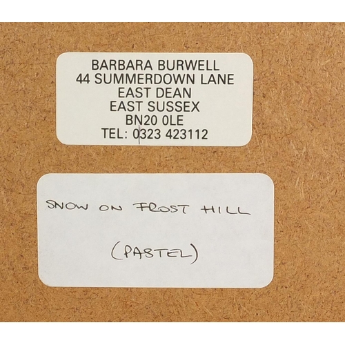 240 - Barbara Burwell - Snow on frost hill, pastel, inscribed label verso, mounted and framed, 32.5cm x 23... 