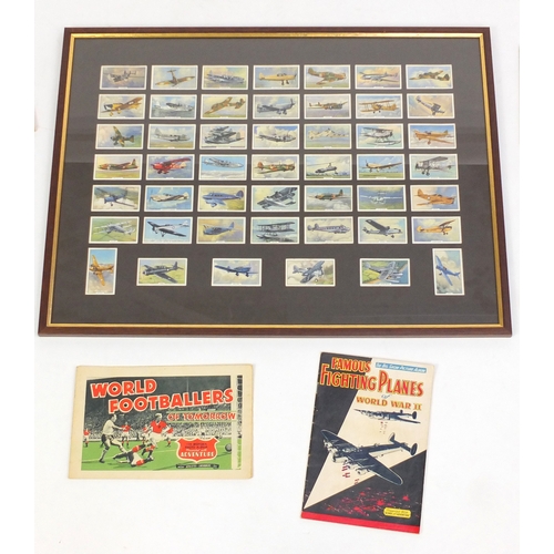 736 - Assorted cigarette cards including a glazed display of Military aeroplanes