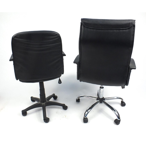 105 - Two black leather effect office chairs