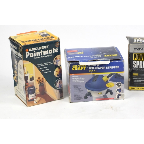 591 - Boxed electrical items including Ronseal power sprayer, wall paper stripper, Black & Decker paint ma... 