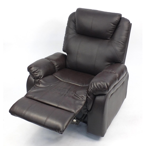 74 - Brown faux leather reclining armchair