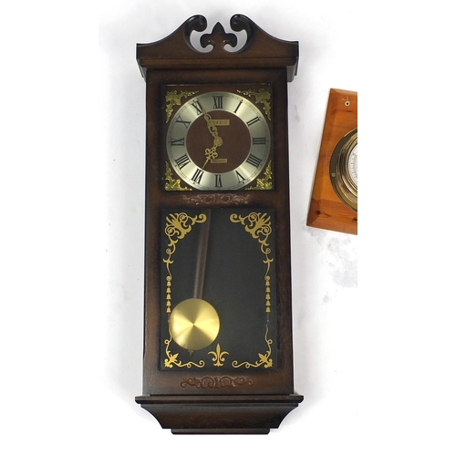 283 - Brass wall clock/barometer, a ships wheel clock and a President wall clock