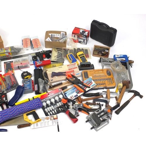 607 - Large selection of tools some as new including drill bits, screwdrivers, spanners and a glue gun