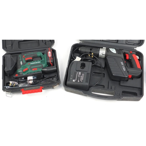 282 - Two Parkside cordless jigsaws and a Performance 30v hammer drill