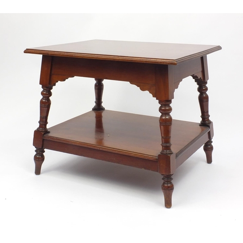 160 - Edwardian walnut two tier occasional table on turned  legs, 56cm H x 68cm W x 55cm D