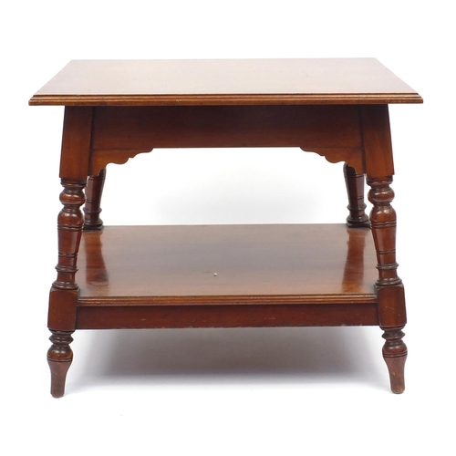 160 - Edwardian walnut two tier occasional table on turned  legs, 56cm H x 68cm W x 55cm D