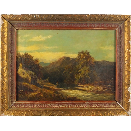 237 - Figure on a path landscape, 19th century oil onto canvas, framed, 34.5cm x 24.5cm