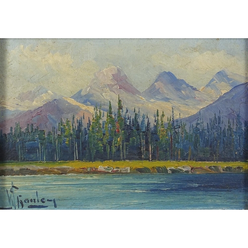 445 - W Hanley - The Yoho Glacier, pair of oil onto boards, one with part labels verso, both framed, each ... 