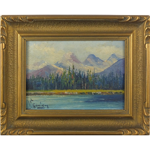 445 - W Hanley - The Yoho Glacier, pair of oil onto boards, one with part labels verso, both framed, each ... 