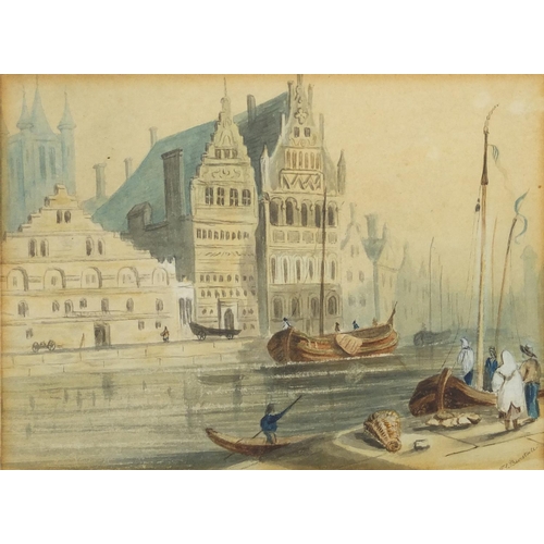 465 - Continental Quayside and continental harbour, pair of pencil and watercolours, each bearing a signat... 