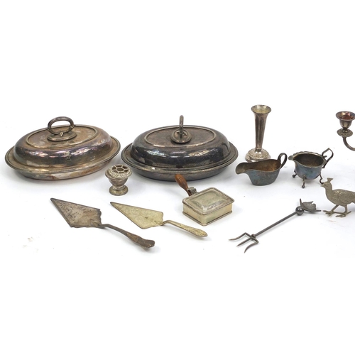 195 - Silver plated items including entrée dishes, pheasants and sauce boats