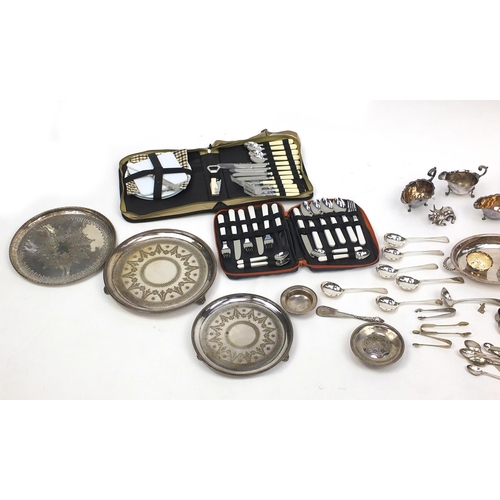 177 - Silver plated items including Eastern silver coloured bowls, silver shell shaped salt, circular tray... 