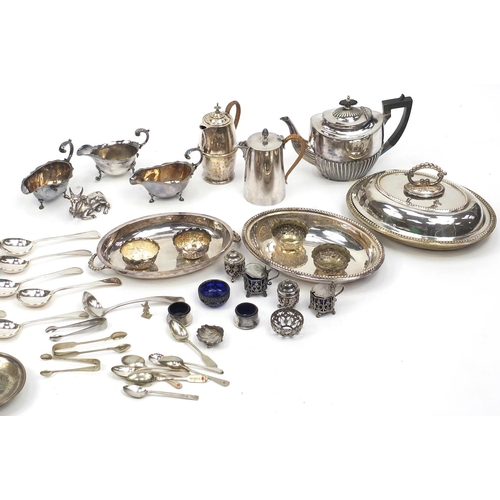 177 - Silver plated items including Eastern silver coloured bowls, silver shell shaped salt, circular tray... 