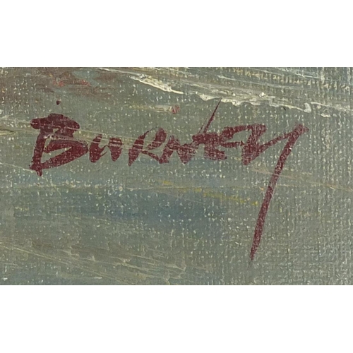 44 - Burney oil on canvas - Parisian street scene, framed, 91cm x 60cm