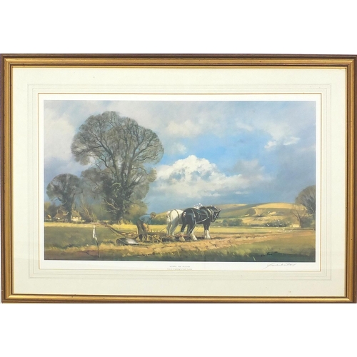 139 - Pencil signed Frank Wootton print, titled 'Setting The Plough', mounted and framed, 71cm x 37cm