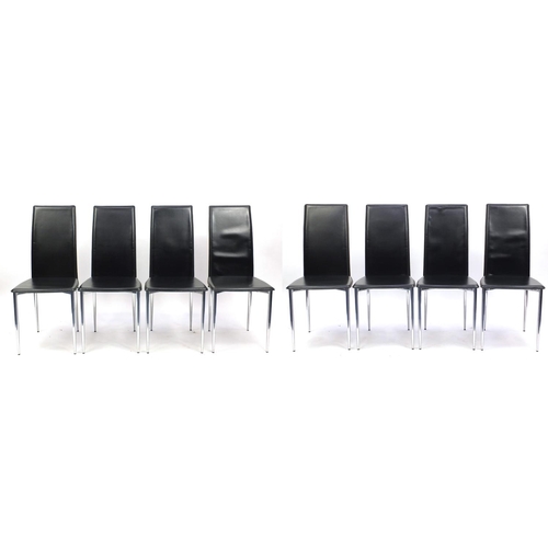 87 - Eight black leather effect and chrome dining chairs