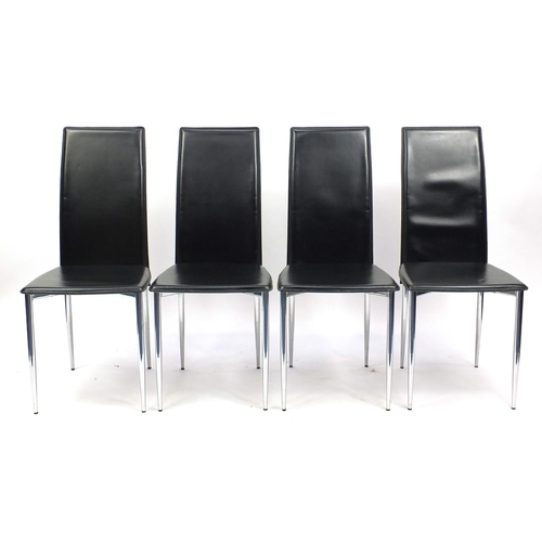 87 - Eight black leather effect and chrome dining chairs