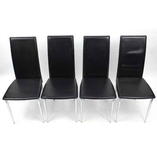 87 - Eight black leather effect and chrome dining chairs