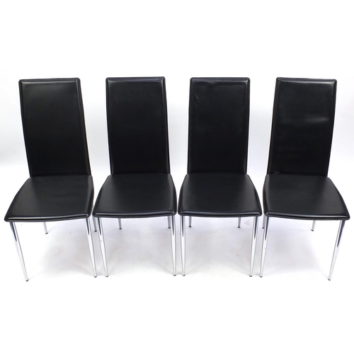 87 - Eight black leather effect and chrome dining chairs