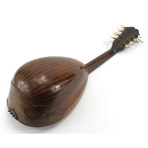 236 - Vintage inlaid melon shaped mandolin, 60cm long