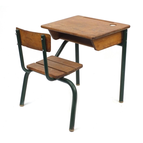 35 - Vintage wooden and metal school desk, 67cm high