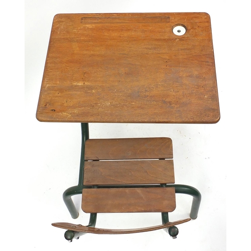 35 - Vintage wooden and metal school desk, 67cm high