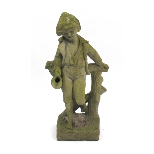 148 - Stoneware garden figure of a young boy carrying a water jug, 80cm high